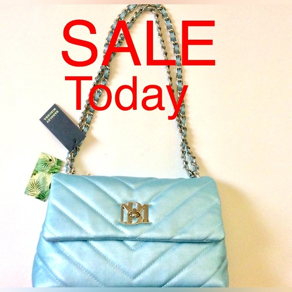 Badgley Mischka Quilted bag cross body chain quilted metallic blue faux leather - Picture 4 of 14